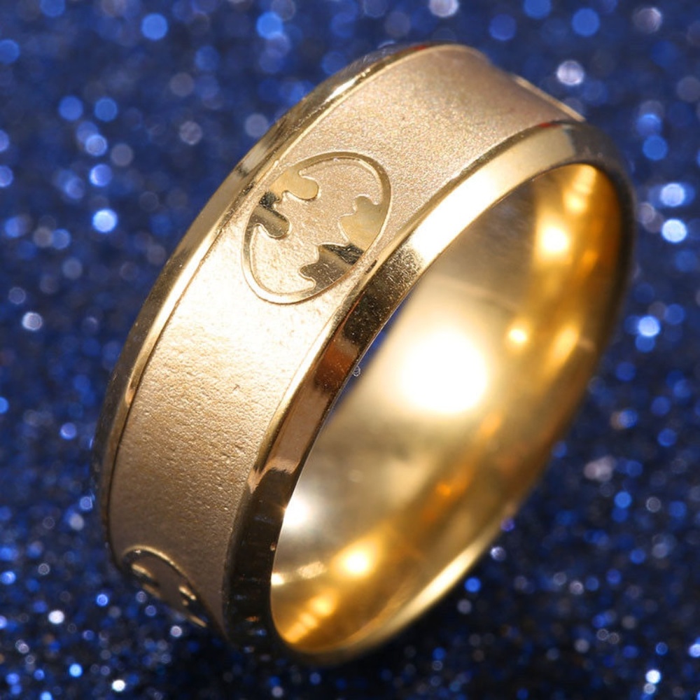 Trendy Batman Superhero Ring Stainless Gold Tone Band 4 Sided Logo New